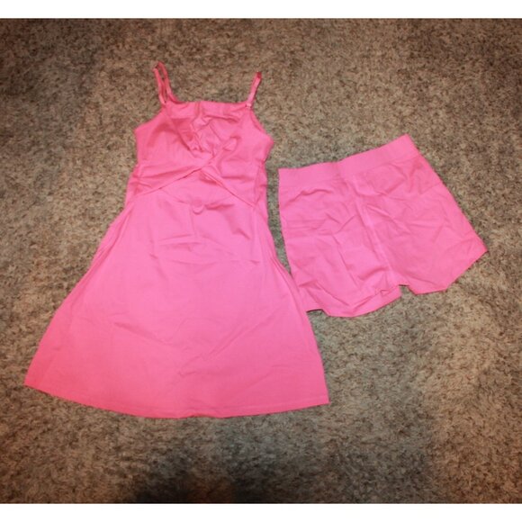 Tennis Dress W/ Shorts Golf Athletic Cut-out Back 2 Pc.Set Neon Pink Size S NEW - Picture 2 of 2